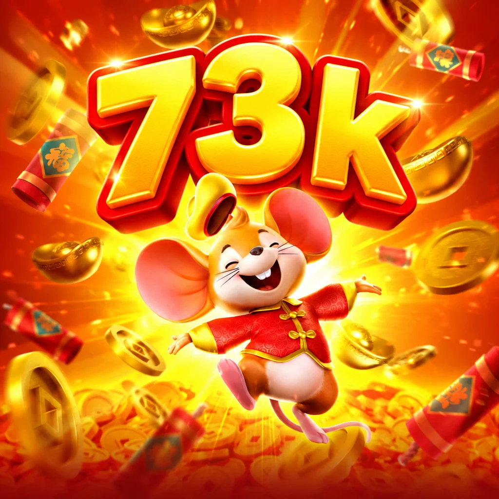 Karakter tikus keberuntungan Fortune Mouse membawa koin emas dengan dekorasi meriah